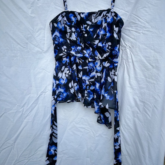 Asymmetrical Chiffon Corset Blue Floral Strap or Strapless Top - Picture 4 of 4